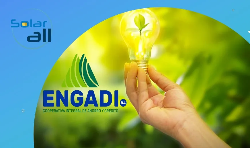 Pieza del Crédito Verde de Engadi y Solar ALL: una mano sostiene un foco con una planta adentro